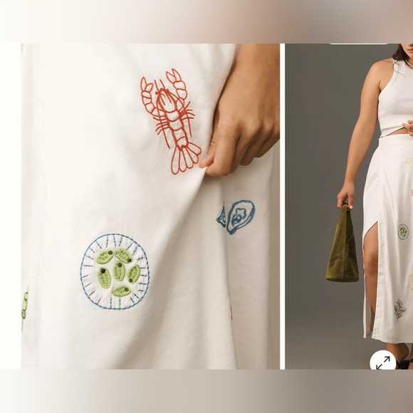 NWT Anthropologie Maeve Embellished Linen Wrap Midi Skirt - neutral motif - 10 - Picture 5 of 13